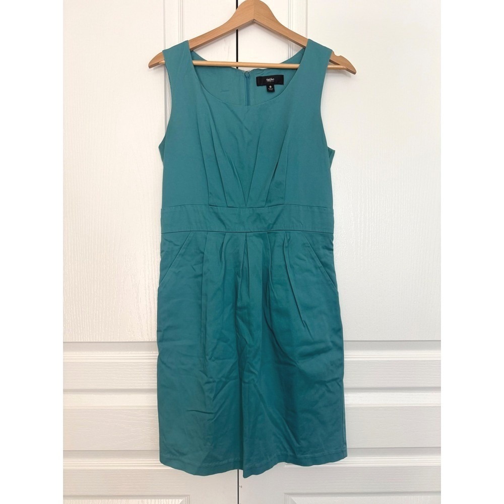 Mossimo Size 8 Teal Sheath Dress Sleeveless Pleated Career Midi Church Cocktail‎